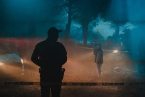 a person standing in the rain