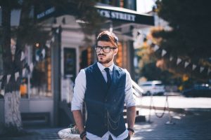 a man standing outside a building