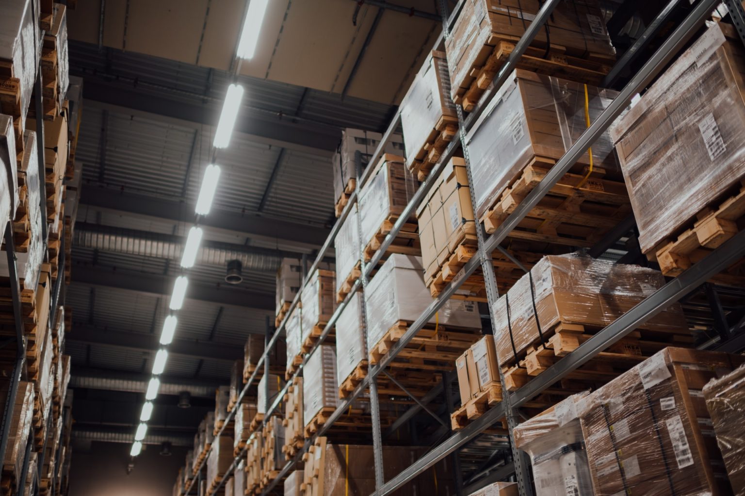 a warehouse full of wooden pallets