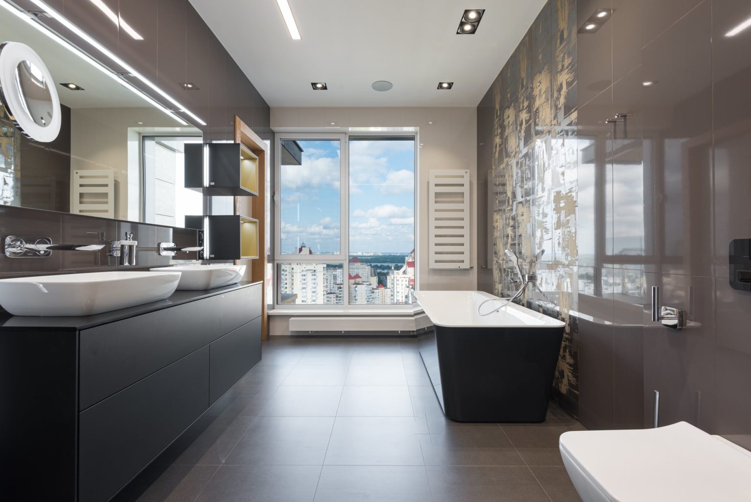 a bathroom with a large tub